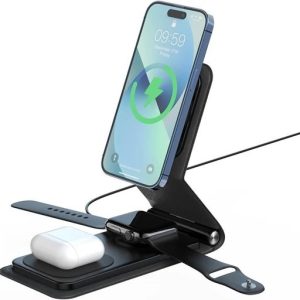 استند و شارژر وایرلس رو میزی لولو Levelo Arch Trio MagSafe Wireless Qi Compact Charging Stand